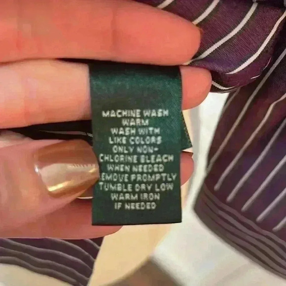 Lauren Ralph Lauren Pinstripe Non-Iron Cotton 3/4 Sleeve Button Down Top Size M - Picture 6 of 7